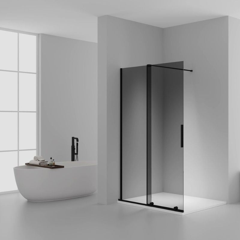 Badovo X-Slide douchewand met schuifdeur 120x200 cm – grijs rookglas – profiel mat zwart