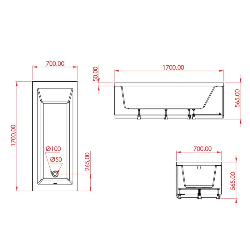 Badovo acryl ligbad glanzend wit – 170 × 70 cm