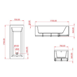 Badovo acryl ligbad glanzend wit – 170 × 70 cm