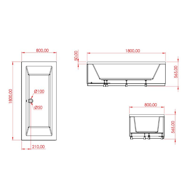 Badovo acryl ligbad glanzend wit – 180 × 80 cm
