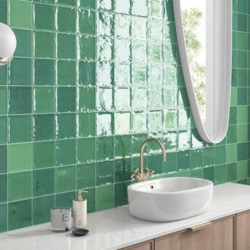 Wandtegel Mero Zellige Groen Glans 12x12 cm